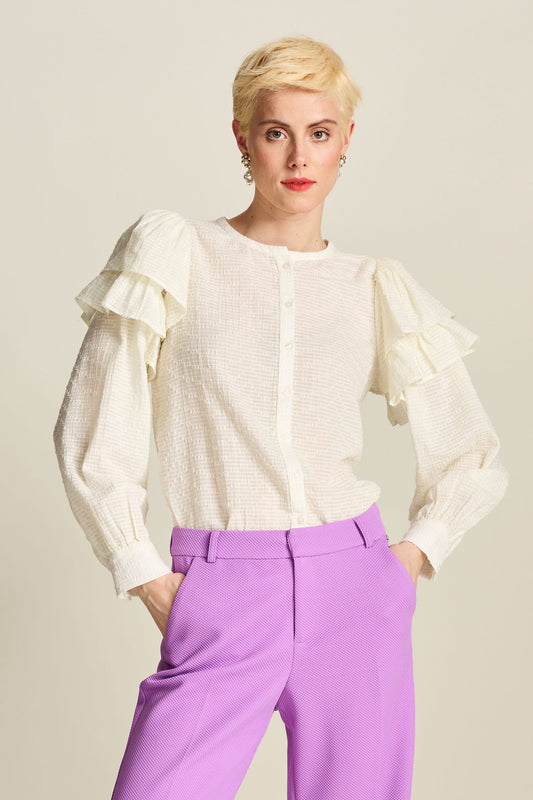 POM Amsterdam Blouses Beige / 34 BLOUSE - Isla Blooming Ecru