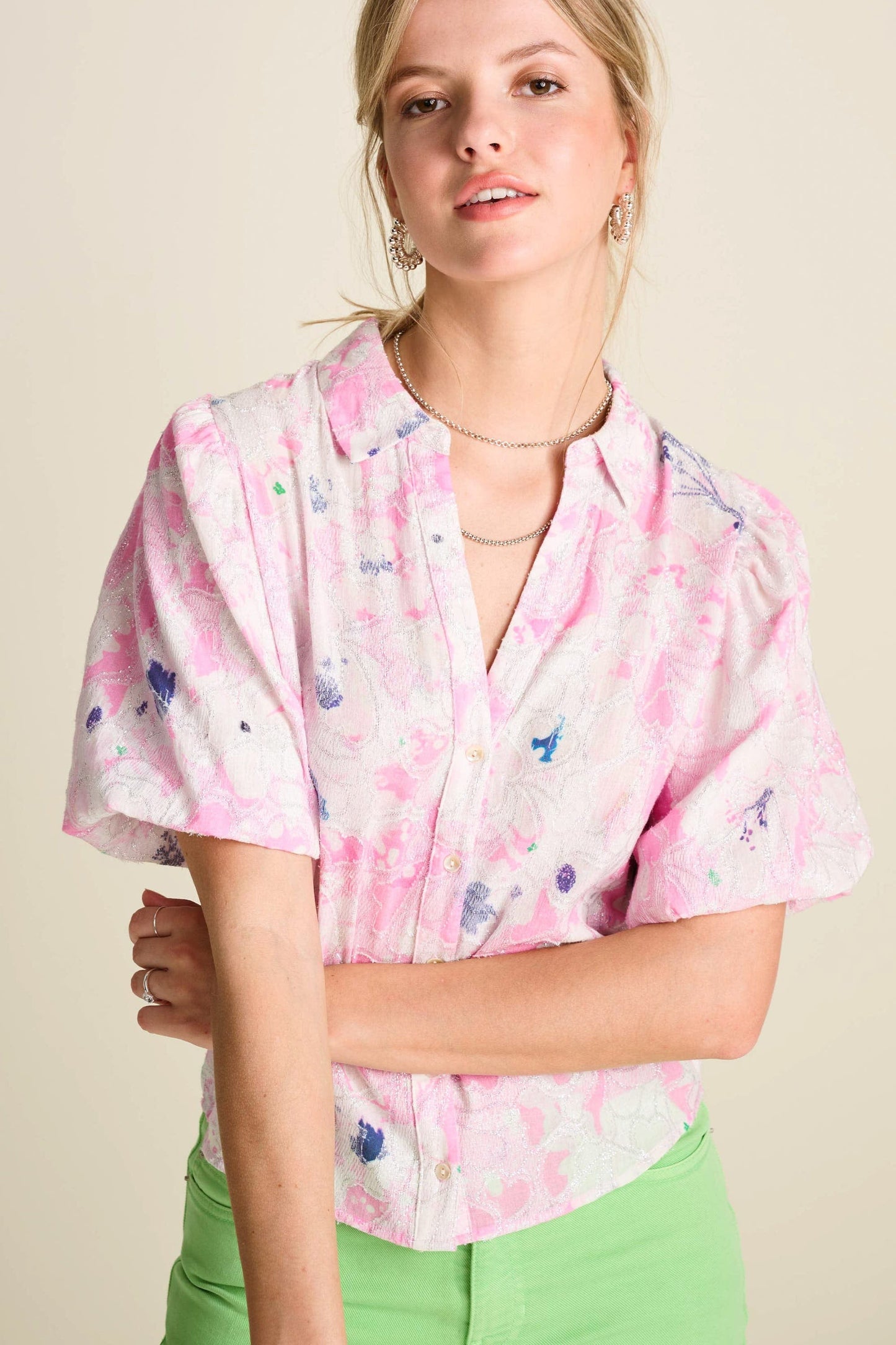 POM Amsterdam Blouses BLOUSE - Shine Lilies Pink