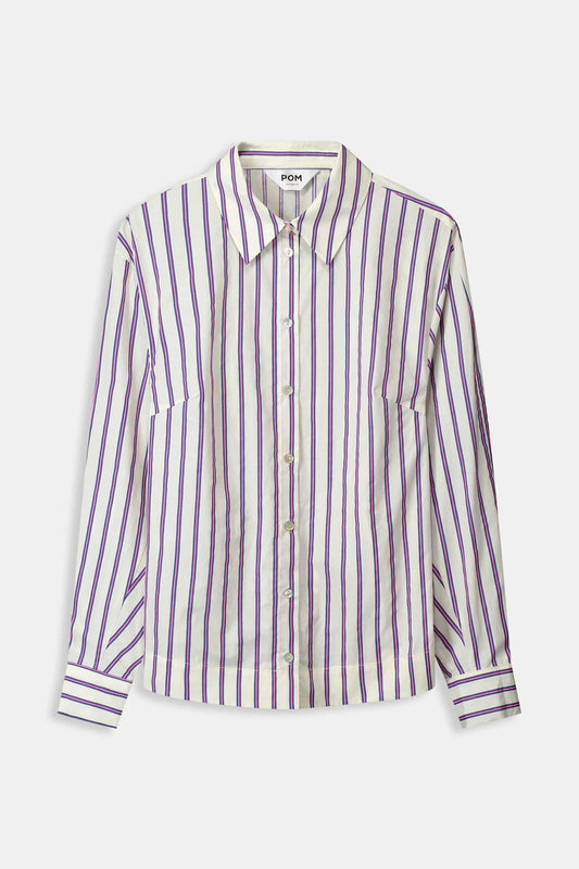 POM Amsterdam Blouses BLOUSE - Striped Poplin Cream