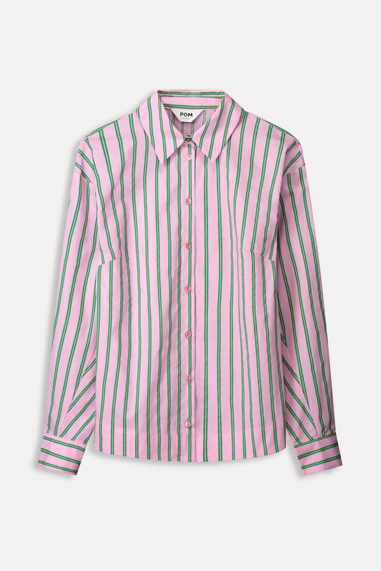 POM Amsterdam Blouses BLOUSE - Striped Poplin Rose Pink