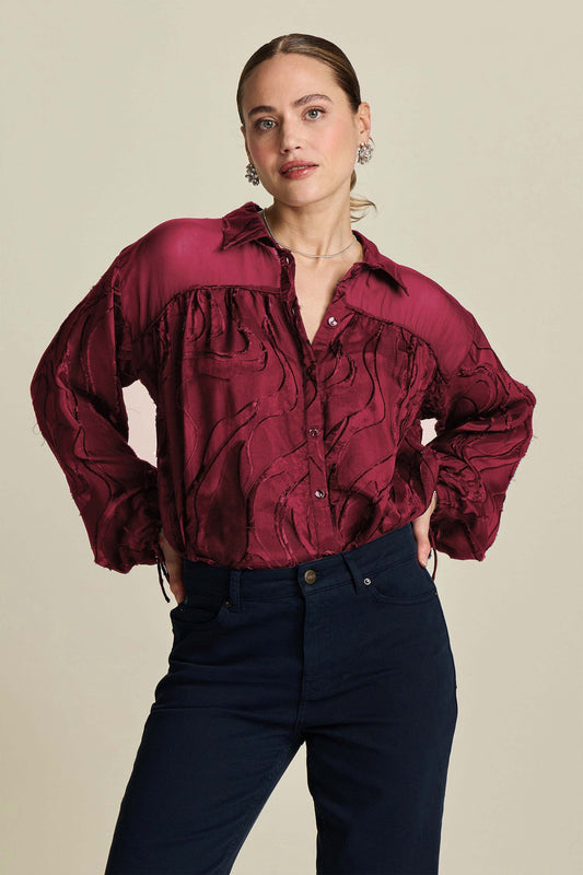 POM Amsterdam Blouses Red / 34 BLOUSE - Jacquard Burgundy Red