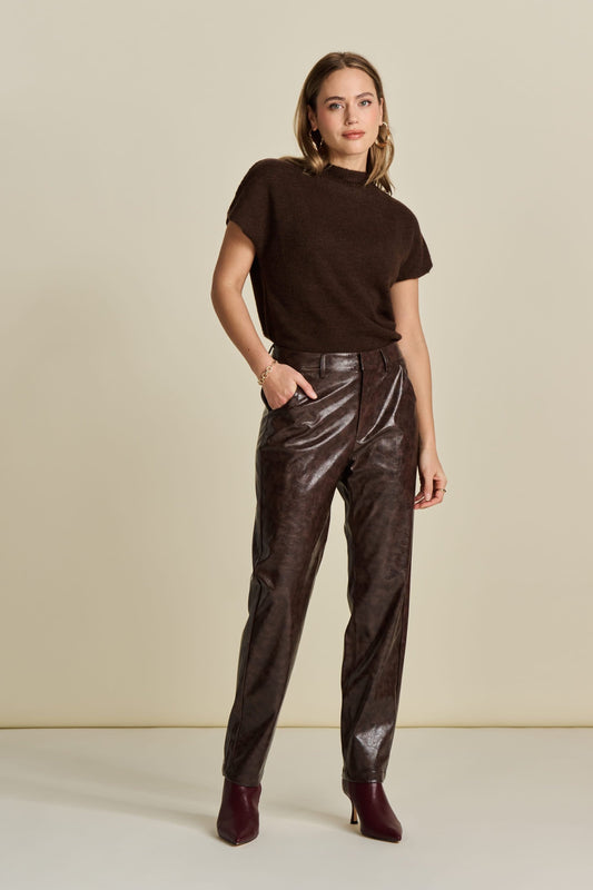 POM Amsterdam Pants Brown / 34 PANTS - Faux Leather Brown