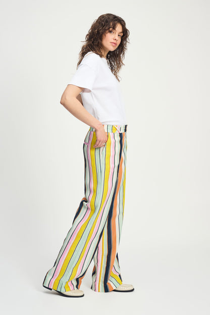 POM Amsterdam Pants Multi colour / 34 PANTS - Paradise Stripes Linen