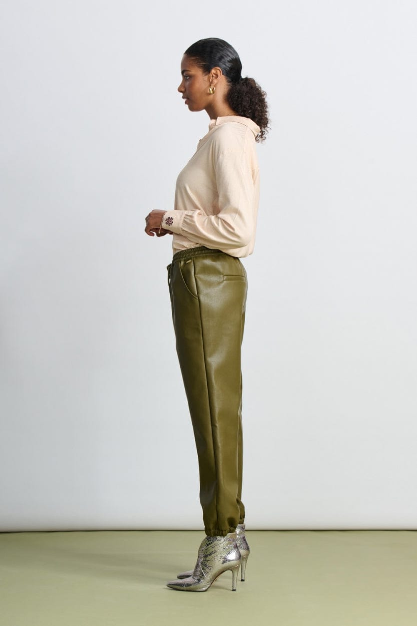 Buy Women's Army Olive Green Stretch Formal Pants Online In India