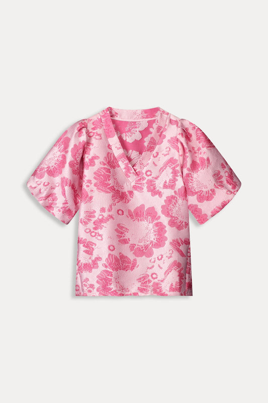 POM Amsterdam Tops TOP - Floral Jacquard Raspberry